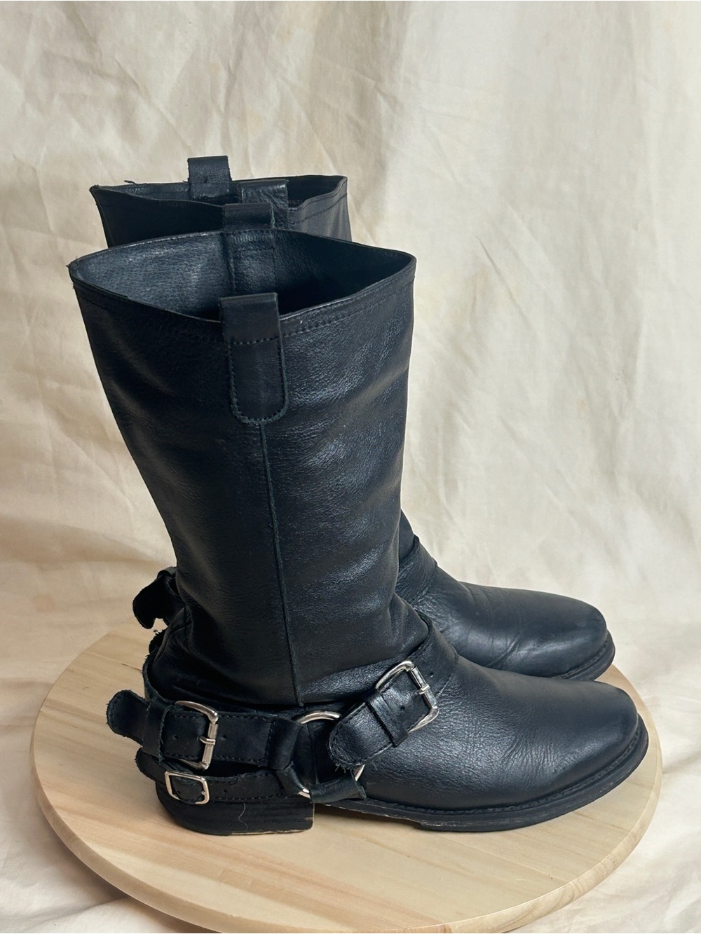 Steve Madden Brinxx Women's Black Leather Biker Boots Round Toe US 11